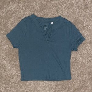 Dark teal ribbed crop top